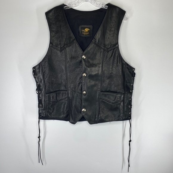 TRD Leathers Black Leather Riding Motorcycle Vest Size XL - Picture 1 of 9